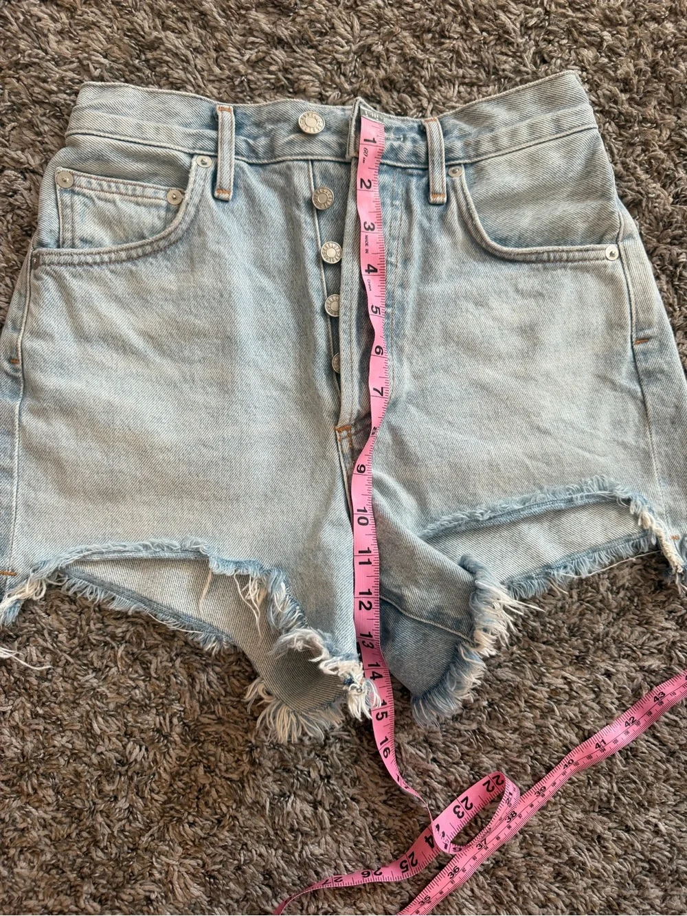 Agolde Light Blue Distressed High-Rise Denim Shorts